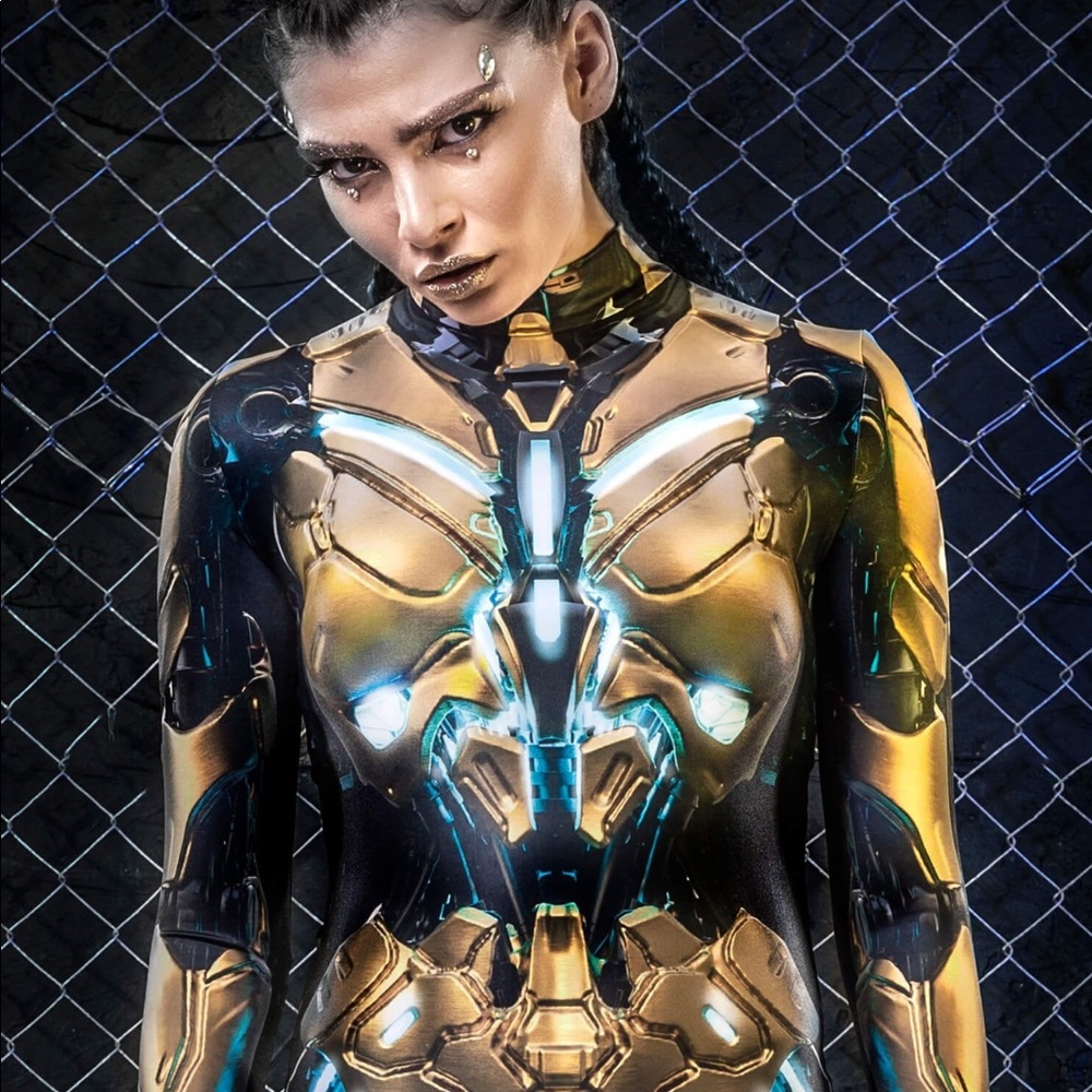 Halloween Cosplay Costume Steampunk Gold & Black Cyborg Robot Size S🤖